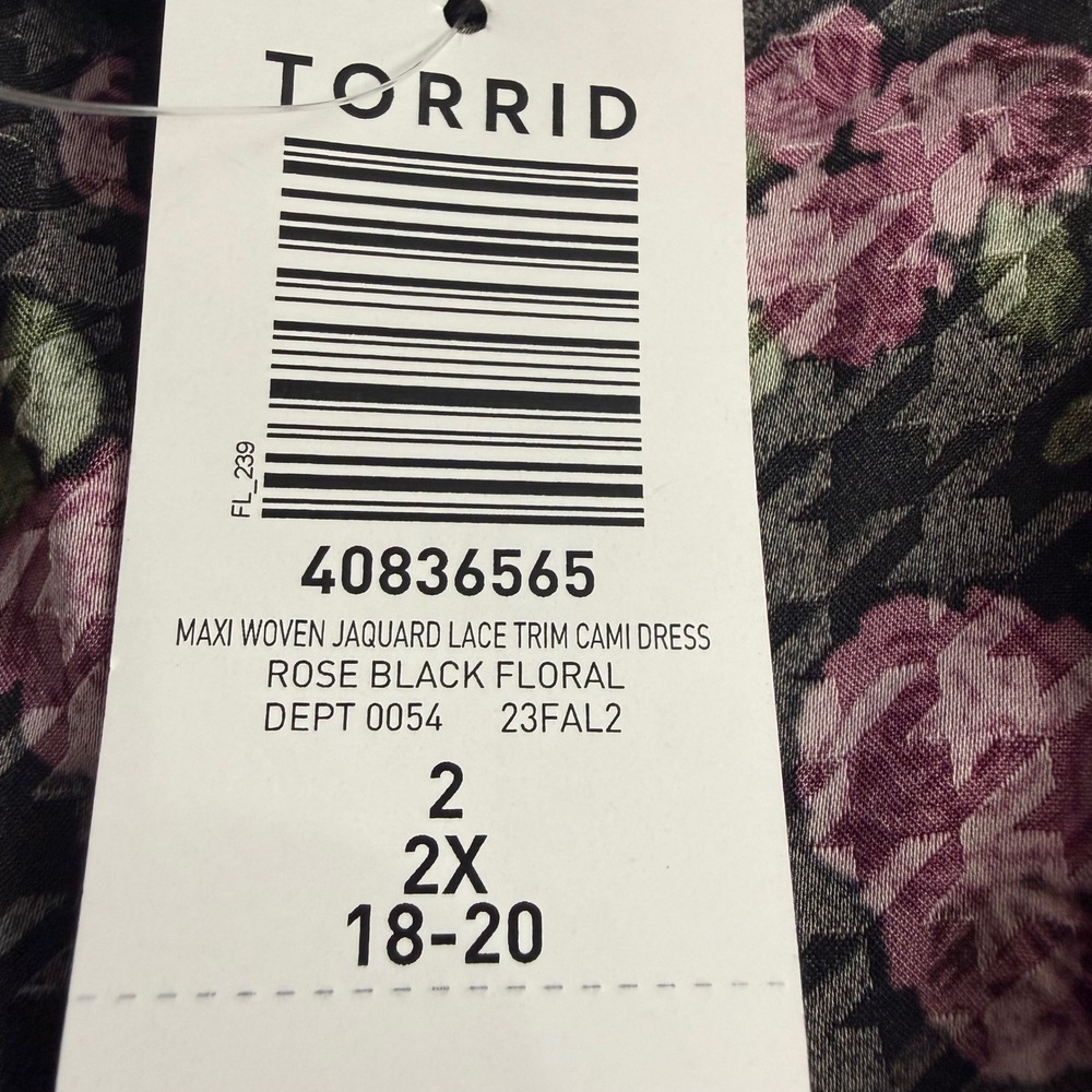 New Torrid Maxi Woven Jacquard Lace Trim Cami Dress Pink Rose Black Floral 2X - Picture 6 of 9